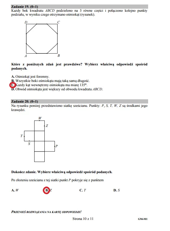 Egzamin gimnazjalny 2016 – matematyka, Zadania 19-20