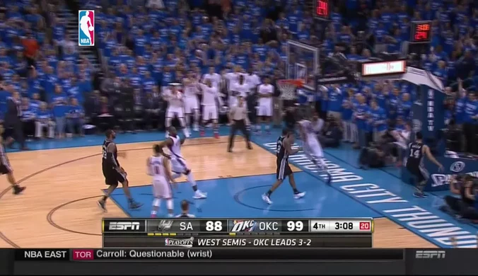 NBA: Oklahoma City Thunder - San Antonio Spurs 113:99. Skrót meczu
