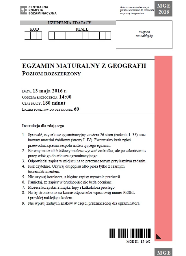 Matura 2016: Geografia, poziom rozszerzony