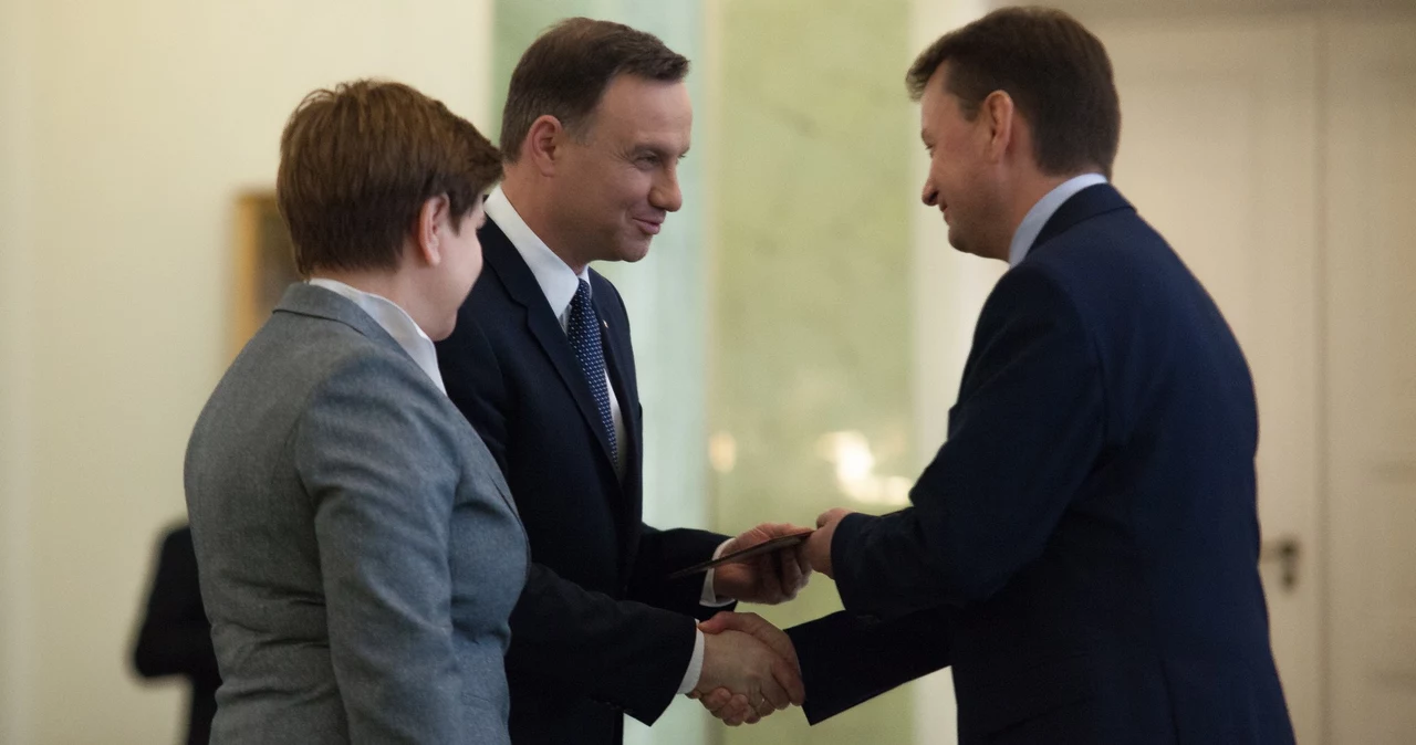 Premier Beata Szydło, prezydent Andrzej Duda i szef MSWiA Mariusz Błaszczak