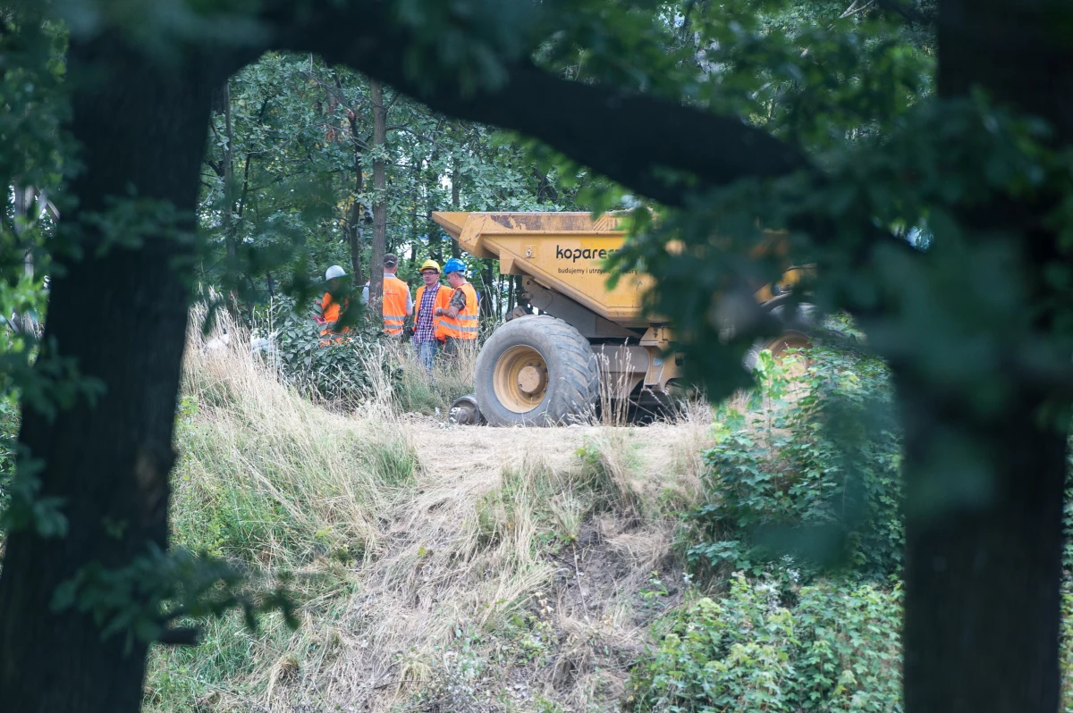 Poszukiwania złotego pociągu w Wałbrzychu przerwane. Po wczorajszych opadach deszczu, teren na skarpie kolejowej jest zbyt grząski, by mogła tam wjechać ściągnięta dziś w nocy wiertnica.