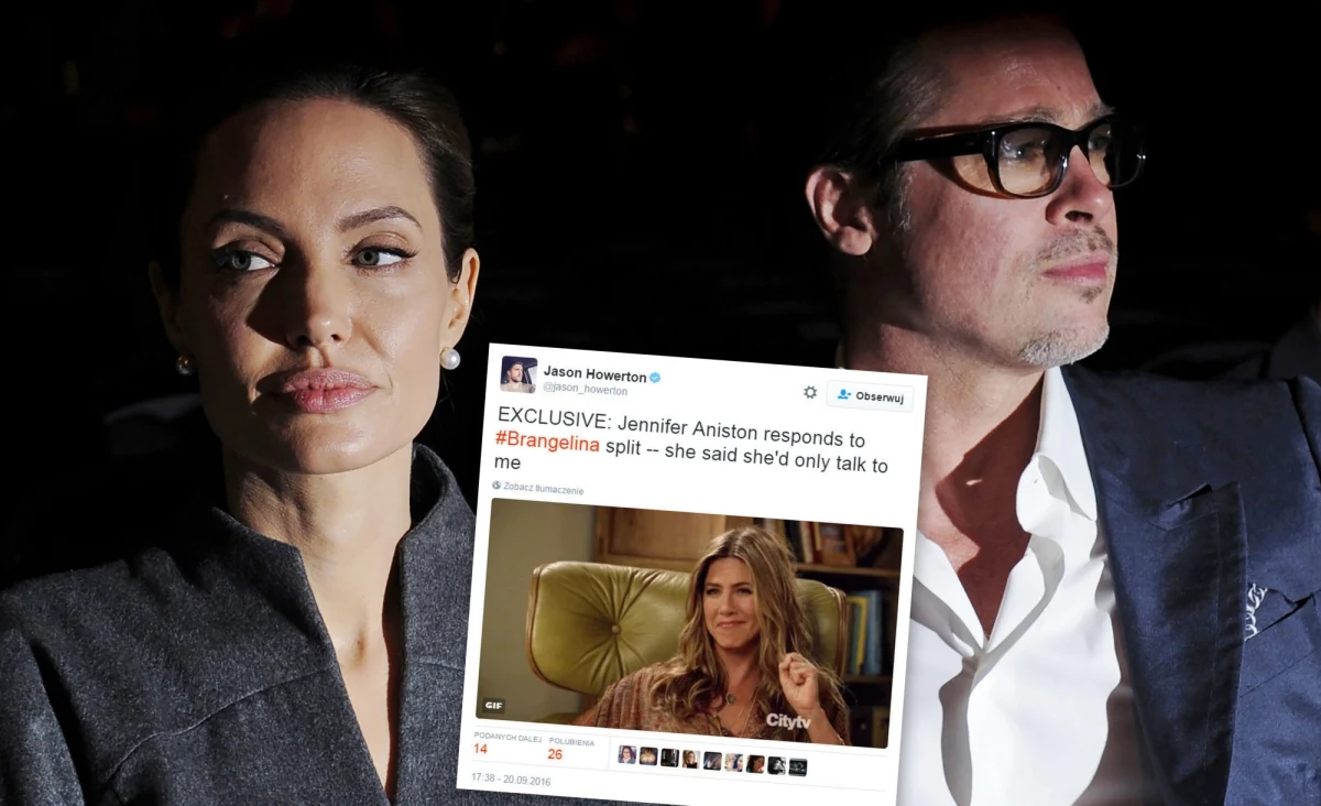 12 lat temu świat podzielił się na dwa obozy: Team Jennifer, kibicujący porzuconej przez Brada Pitta Jennifer Aniston, i Team Angelina, opowiadający się po stronie tej, dla której Pitt porzucił żonę. Przez lata emocje opadły: Jolie i Pitt stworzyli rodzinę z gromadką biologicznych i adoptowanych dzieci, a Aniston znalazła szczęście u boku Justina Theroux. We wtorek świat zelektryzowała jednak wiadomość: Angelina Jolie i Brad Pitt się rozwodzą! Efekt był łatwy do przewidzenia: internet zalała fala prześmiewczych gifów z Jennifer Aniston w roli głównej. Zobaczcie te najlepsze!