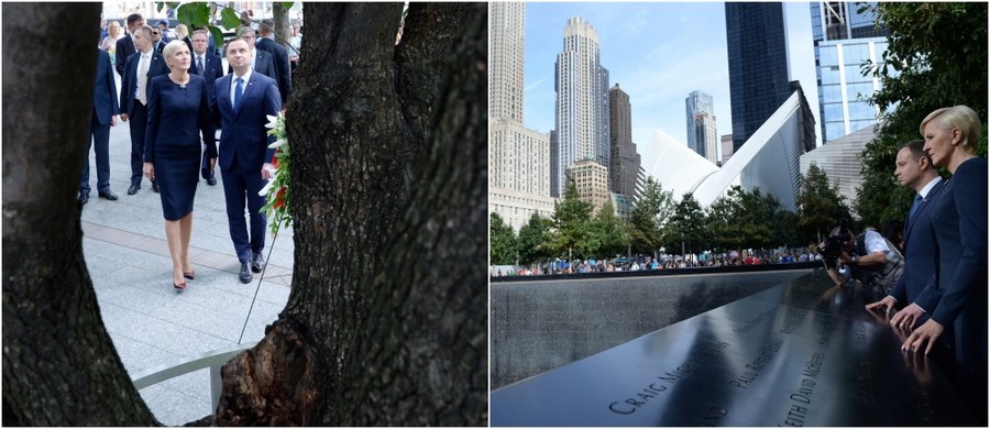 Andrzej Duda i Agata Kornhauser-Duda oddali hołd ofiarom zamachów terrorystycznych z 11 września 2001 roku w Nowym Jorku. Odwiedzili Strefę Zero - miejsce, w którym stały wieże WTC, i złożyli kwiaty pod "Survivor Tree", czyli "Drzewem Przetrwania" - to grusza wyciągnięta z ruin World Trade Center w opłakanym stanie, którą przywrócili do życia nowojorscy ogrodnicy. Drzewo zostało na nowo posadzone w Strefie Zero w 2010 roku.