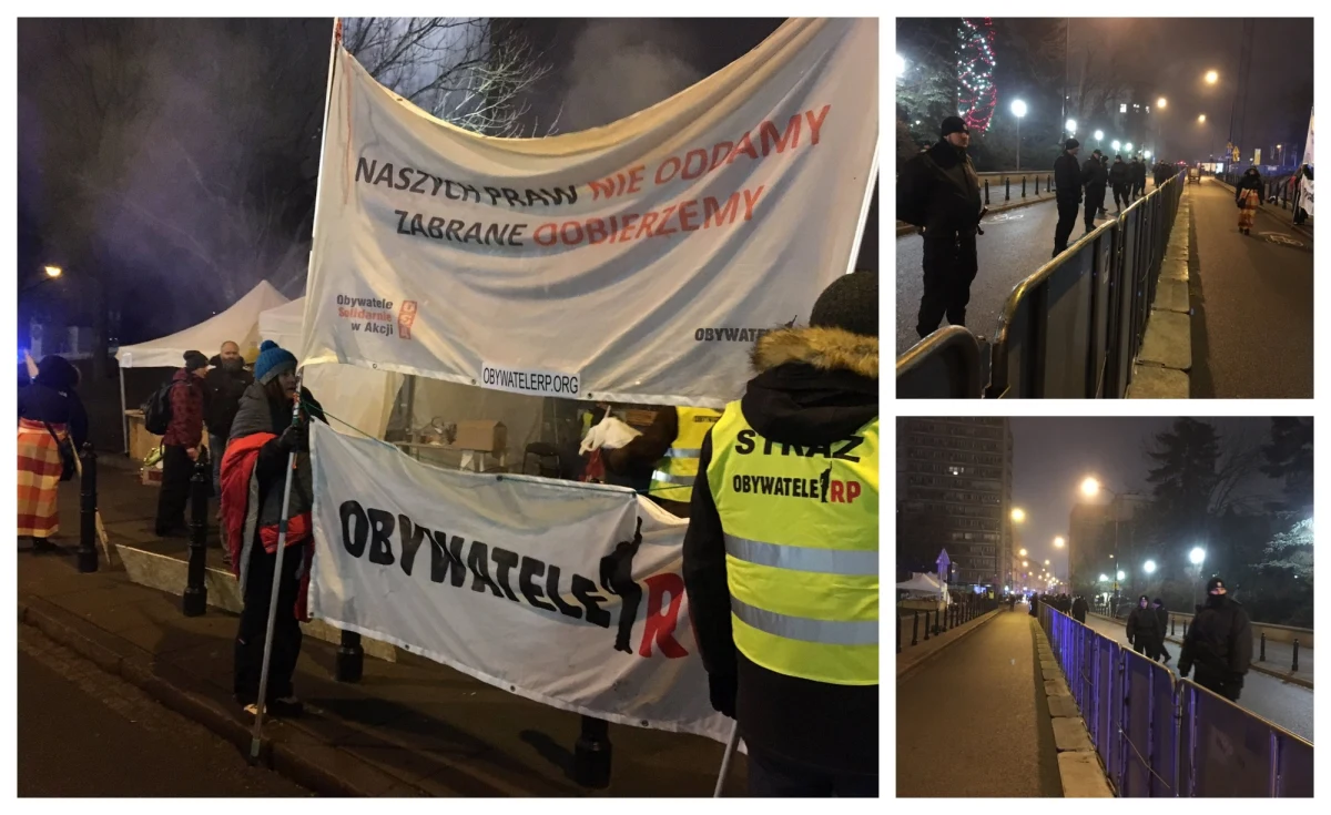 Nad ranem przed Sejmem interweniowała policja - w związku z odbywającą się tam demonstracją. Protestujący zostali wyprowadzeni siłą z prowizorycznego miasteczka, które powstało przy bramie wjazdowej do parlamentu. Wokół Sejmu pojawiły się barierki. Budynek parlamentu został odgrodzony od protestujących.