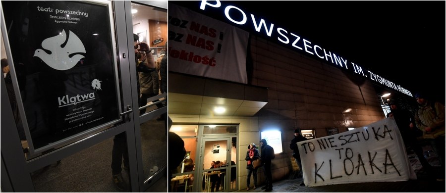 Około 100 przedstawicieli środowisk narodowych zebrało się we wtorkowy wieczór przed warszawskim Teatrem Powszechnym, by zaprotestować przeciwko spektaklowi "Klątwa", który - ich zdaniem - obraża wartości chrześcijańskie i polskie tradycje. Mieli transparenty z napisami: "To nie teatr, to burdel" i "To nie sztuka, to kloaka". Wcześniej oficjalne oświadczenie ws. budzącego duże emocje spektaklu wydał sam teatr. Czytamy w nim m.in.: "Spektakl ma na celu pokazanie różnych ideologicznych postaw i oddanie głosu różnym stanowiskom, dlatego powinien być analizowany jako całościowa wizja artystyczna, a nie jako zbiór oderwanych od siebie scen pozbawionych kontekstu".