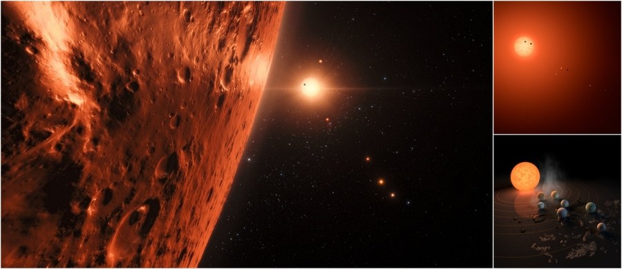 NASA i Europejskie Obserwatorium Południowe (ESO) ogłosiły właśnie odkrycie niezwykłego pozasłonecznego układu planetarnego. Wokół gwiazdy TRAPPIST-1, zlokalizowanej około 40 lat świetlnych od Słońca, krąży aż 7 planet o rozmiarach podobnych do rozmiarów Ziemi. Nie koniec na tym. Co najmniej sześć z nich ma skalistą powierzchnię, a aż trzy znajdują się w tzw. strefie zamieszkiwalnej, gdzie woda w stanie ciekłym mogłaby sprzyjać powstaniu życia. Odkrycia dokonano m.in. z pomocą teleskopów TRAPPIST-South w obserwatorium ESO La Silla oraz Very Large Telescope (VLT) w obserwatorium ESO Paranal, a także należącego do NASA Kosmicznego Teleskopu Spitzera. Z pewnością w najbliższym czasie układ będzie obserwowany z pomocą wszystkich dostępnych instrumentów. Jeśli gdzieś szukać życia, to właśnie tam.