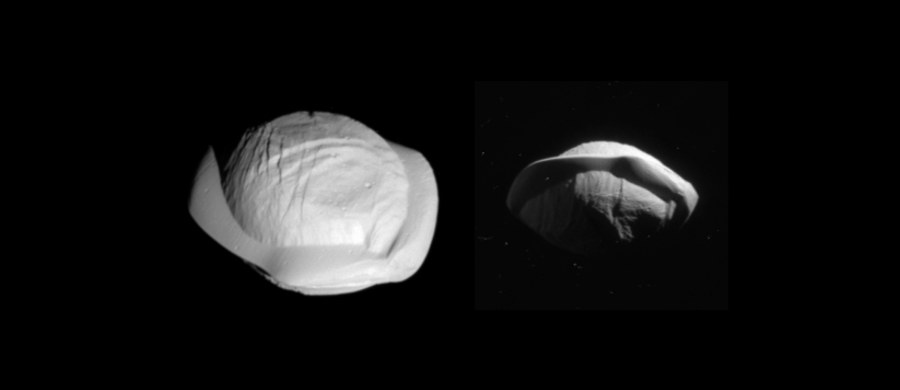 NASA opublikowała kolejne zdjęcia księżyca Pan, w obiektywie krążącej wokół Saturna - i zbliżającej się do końca swej misji - sondy Cassini. Pokazują one dokładniej niezwykły kształt tej kosmicznej skały, przypominający - zdaniem niektórych - pierożki ravioli. Na zdjęciach widać Pana zarówno od północnej, jak i południowej strony. 7 marca sonda dokonała największego podczas całej swej misji zbliżenia do tego księżyca, z odległości niespełna 25 tysięcy kilometrów pokazała go z 8-krotnie większą dokładnością, niż kiedykolwiek wcześniej. Sonda wykonała też ostatnio niezwykłe zdjęcia innego z księżyców Saturna - Mimasa.