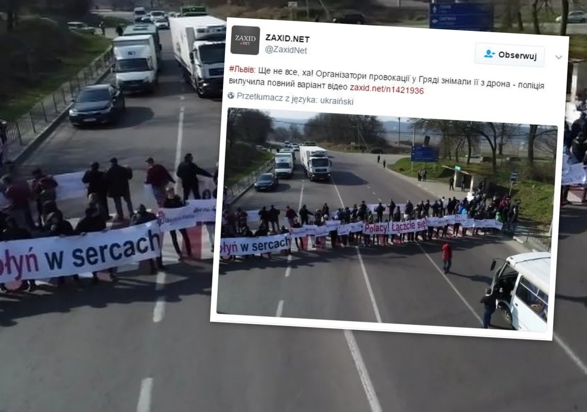 Około 150 osób zablokowało w środę trasę między Lwowem a prowadzącym do Polski przejściem granicznym w Rawie Ruskiej, domagając się m.in. "zaprzestania ludobójstwa Polaków". Jak jednak ocenia szef Służby Bezpieczeństwa Ukrainy obwodu lwowskiego Wiktor Andrejczuk, za incydentem stoją rosyjskie służby specjalne. Ustalono m.in., że uczestnicy „polskiego protestu” zostali wynajęci: za udział w akcji dostawali od jej organizatorów około 200 hrywien, czyli około 30 złotych.