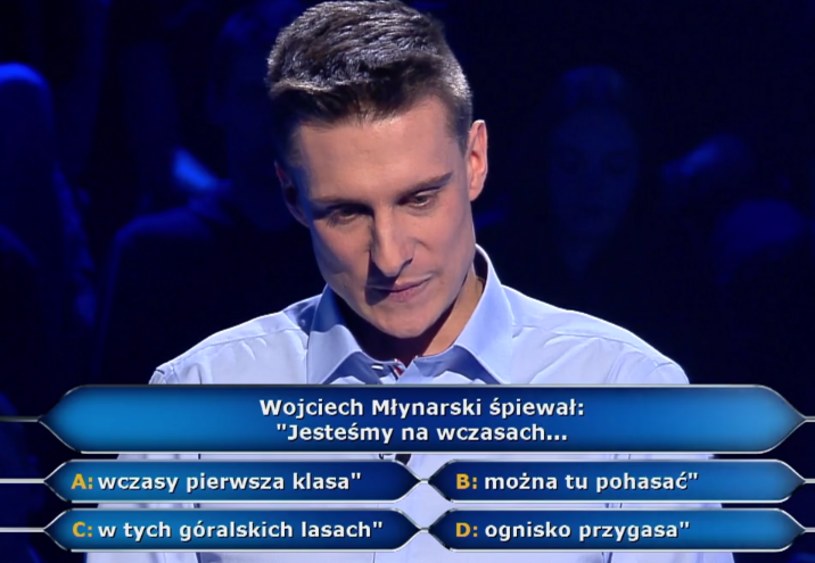 Rafał Augusiewicz z Rudy Śląskiej mógł zdobyć gwarantowane 40 tys. zł, gdyby znał odpowiedź na pytanie o tekst przeboju "Jesteśmy na wczasach" Wojciecha Młynarskiego.
