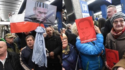 Donald Tusk w Warszawie. Na dworcu czekali na niego zwolennicy i przeciwnicy