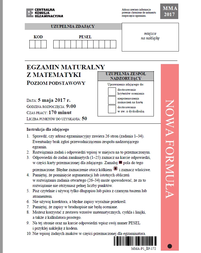 Matematyka poziom podstawowy – arkusz CKE 