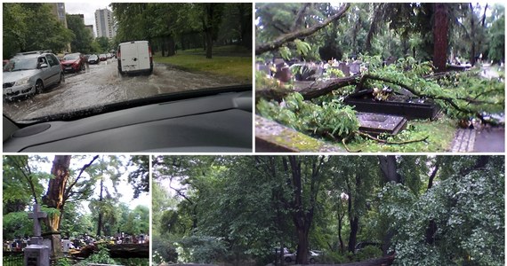 Połamane drzewa, podtopione ulice. Tak wygląda Kraków po przejściu nawałnicy. Strażacy w ciągu jednej tylko godziny odebrali około stu zgłoszeń. 