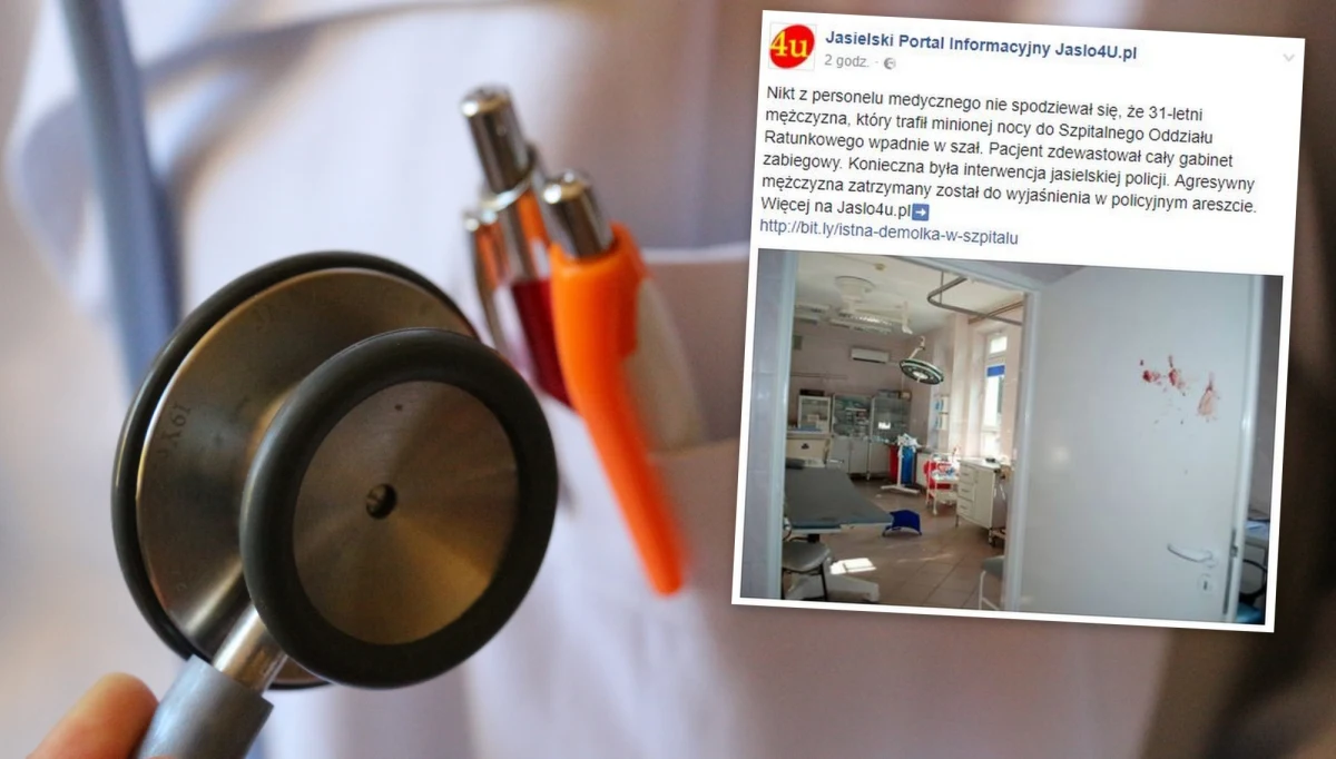 Dramatyczne wydarzenia rozegrały się minionej nocy w szpitalu w podkarpackim Jaśle. Agresywny pacjent zdemolował gabinet zabiegowy na szpitalnym oddziale ratunkowym. 31-latek był kompletnie pijany. Obecnie trzeźwieje w policyjnym areszcie.