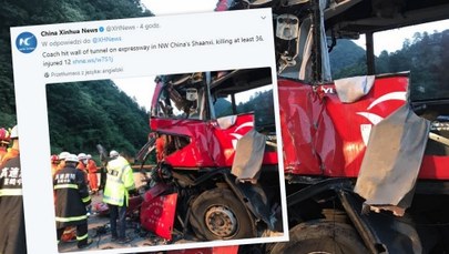 Chiny: Autokar uderzył w ścianę tunelu. 36 zabitych