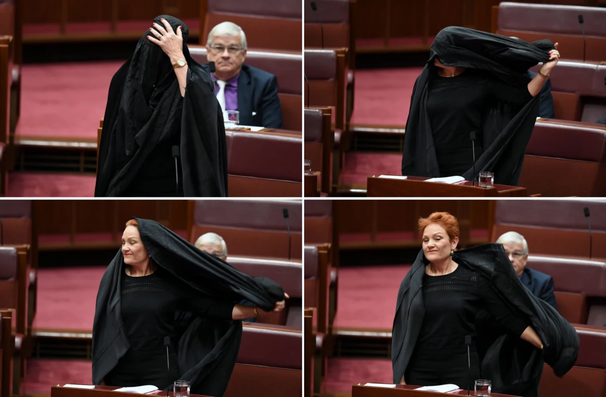 Australijska senator Pauline Hanson, szefowa antyimigracyjnej partii Jeden Naród, pojawiła się w parlamencie w ... burce. Miało to być mocnym akcentem jej kampanii przeciwko zasłaniającym twarz muzułmańskim ubiorom dla kobiet.
