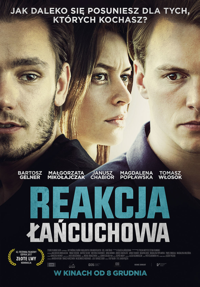 "Reakcja łańcuchowa" to nowy film producentów „Jesteś Bogiem” i „Sali samobójców” w reżyserii wielokrotnie nagradzanego Jakuba Pączka. Inspirowana prawdziwymi wydarzeniami historia trójki trzydziestolatków, będących o krok od życiowego przełomu, który odmieni ich świat na zawsze. 