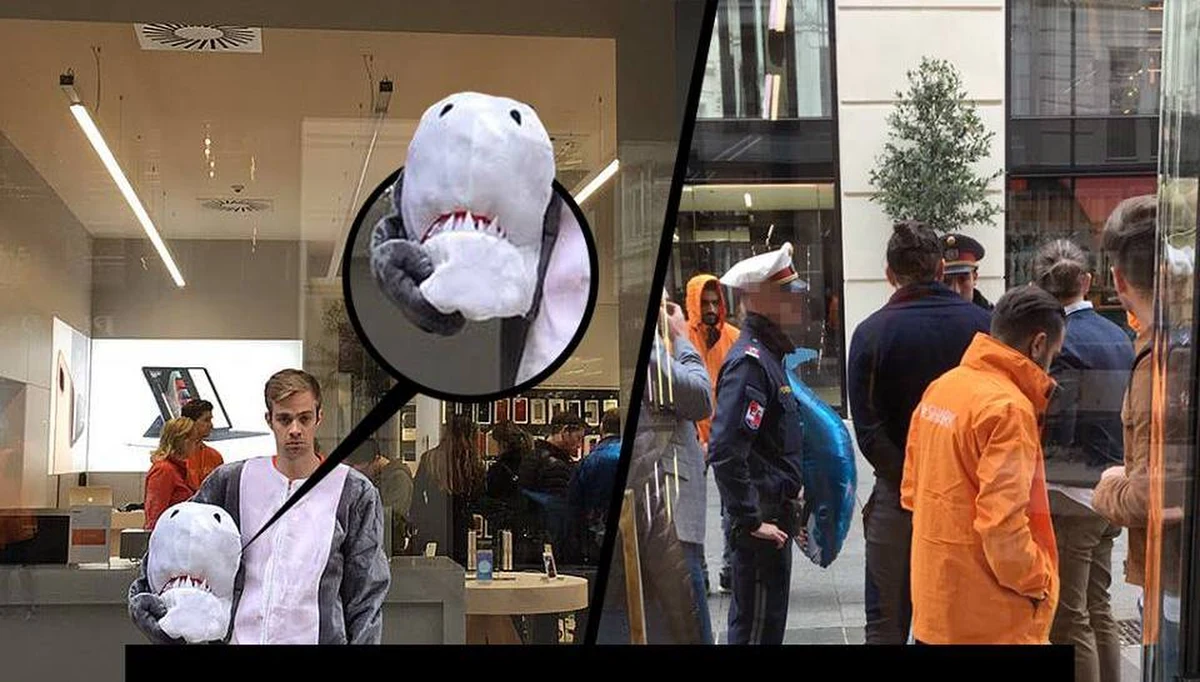 ​Mężczyzna przebrany za rekina dostał mandat za złamanie nowego austriackiego zakazu antyburkowego. Od października w Austrii nie wolno zasłaniać twarzy w miejscach publicznych.