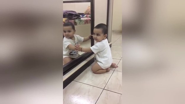 Ten maluch przestał się nudzić, gdy tylko stanął przed  lustrem. Zobaczył tam idealnego partnera do rozmowy, żartów i zabawy. 