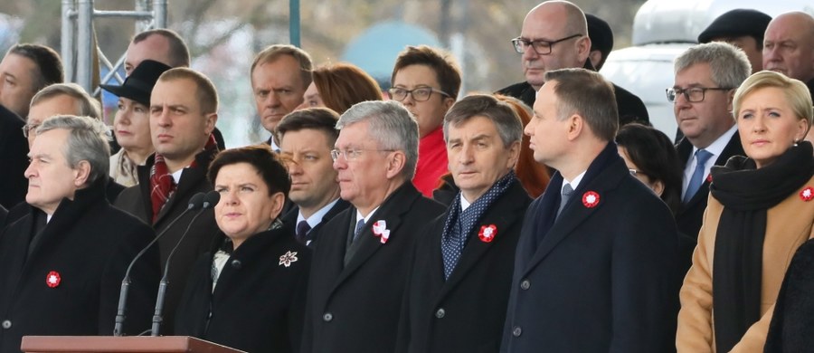 Nazwiska tych, którym zawdzięczamy niepodległość, niech będą w historii wypisane złotymi zgłoskami; myśl o wolnej, niepodległej Polsce była dla nich ponad wszystkim - mówił w sobotę prezydent Andrzej Duda podczas centralnych obchodów Święta Niepodległości w Warszawie. Na placu Marszałka Józefa Piłsudskiego w Warszawie, przed Grobem Nieznanego Żołnierza odbyły się centralne obchody Święta Niepodległości. 