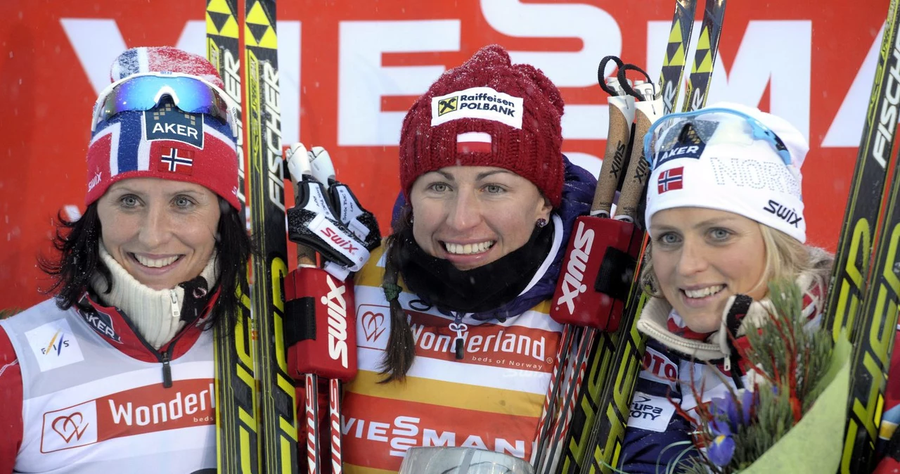 Od lewej:  Marit Bjoergen, Justyna Kowalczyk i Therese Johaug