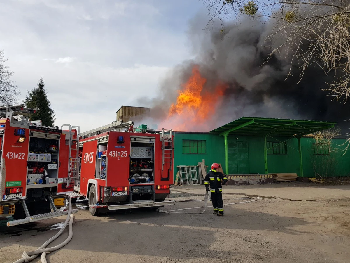 Pożar hali magazynowej w opolskim Kluczborku. Ogień wybuchł po południu w czwartek. Wieczorem udało się go opanować. Jego dogaszanie trwało do piątkowego poranka. Na miejscu pracowało ponad 30 zastępów straży pożarnej. 