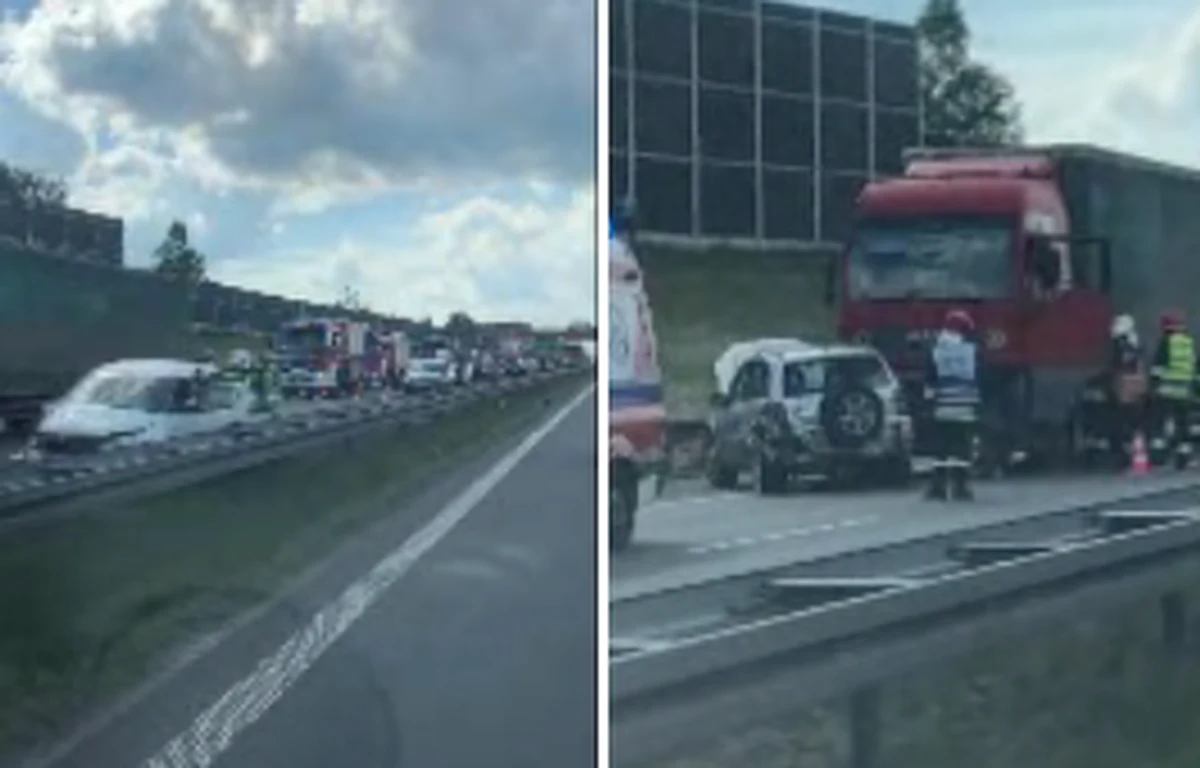 Karambol na autostradzie A4 na wysokości Targowiska. Zderzyły się tam 4 samochody osobowe i ciężarówka. 