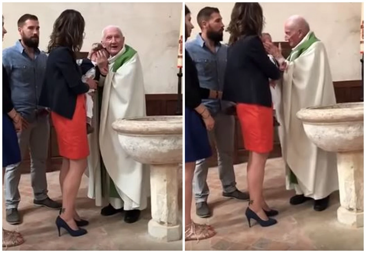 Media na całym świecie obiegło szokujące nagranie z ceremonii chrztu, zarejestrowane w kościele katolickim. Widać na nim płaczące dziecko, które ma zostać ochrzczone i mówiącego w języku francuskim księdza, który najpierw próbuje je uspokoić, a w końcu zniecierpliwiony uderza je w policzek. 