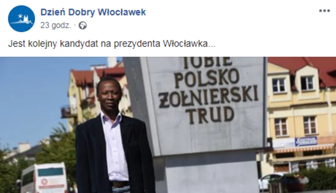 Mieszkaniec Włocławka chce zostać pierwszym czarnoskórym prezydentem miasta w Polsce