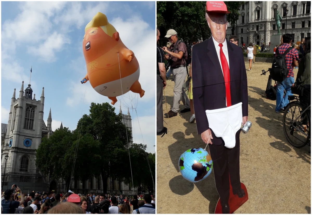 Sześciometrowy balon z karykaturalną podobizną Donalda Trumpa jako wściekłego niemowlaka w pielusze z telefonem w ręku zawisł nad brytyjskim parlamentem w Londynie podczas drugiego dnia wizyty prezydenta USA w Wielkiej Brytanii.