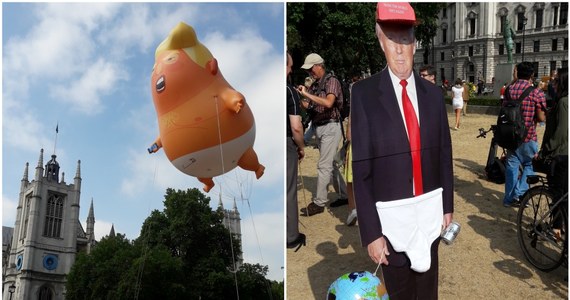Sześciometrowy balon z karykaturalną podobizną Donalda Trumpa jako wściekłego niemowlaka w pielusze z telefonem w ręku zawisł nad brytyjskim parlamentem w Londynie podczas drugiego dnia wizyty prezydenta USA w Wielkiej Brytanii.