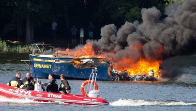 Pożar łodzi w Mikołajkach