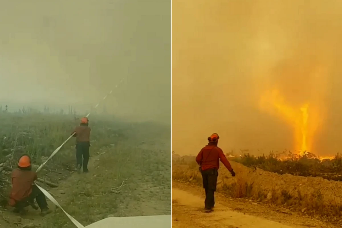 ​Ogniste tornado przeszło przez Kolumbię Brytyjską w Kanadzie. Jeden ze strażaków opublikował na Instagramie nagranie, na którym widać, jak ratownicy próbują utrzymać wąż gaśniczy, który został wessany w wir ognia. Opublikowany kilka dni temu film został nagrany w sierpniu, gdy Kanada walczyła z żywiołem.