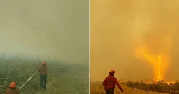 ​Ogniste tornado przeszło przez Kolumbię Brytyjską w Kanadzie. Jeden ze strażaków opublikował na Instagramie nagranie, na którym widać, jak ratownicy próbują utrzymać wąż gaśniczy, który został wessany w wir ognia. Opublikowany kilka dni temu film został nagrany w sierpniu, gdy Kanada walczyła z żywiołem.