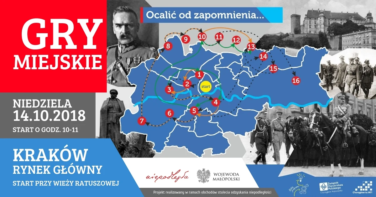 Wielka rodzinna zabawa już w najbliższą niedziele w Krakowie Będzie to gra miejska angażująca całe rodziny. Na jej potrzeby przygotowano ponad tysiąc starterów, po jednym dla każdego zespołu, który może liczyć maksymalnie 8 osób. Gra będzie nawiązywać do setnej rocznicy odzyskania przez Polskę niepodległości. 