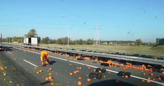 Ciężarówka jadąca autostradą A2 w okolicy Konina zgubiła ładunek. Na jezdnię posypały się… dynie. 