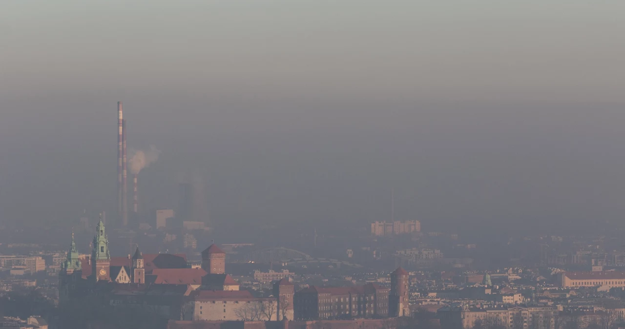 Smog nad Krakowem widziany z Kopca Kościuszki, styczeń 2017