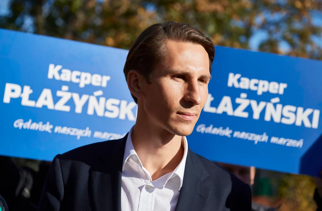  Kandydat PiS na prezydenta Gdańska Kacper Płażyński, podczas briefingu poświęconego akcji "Mieszkania Adamowicza"