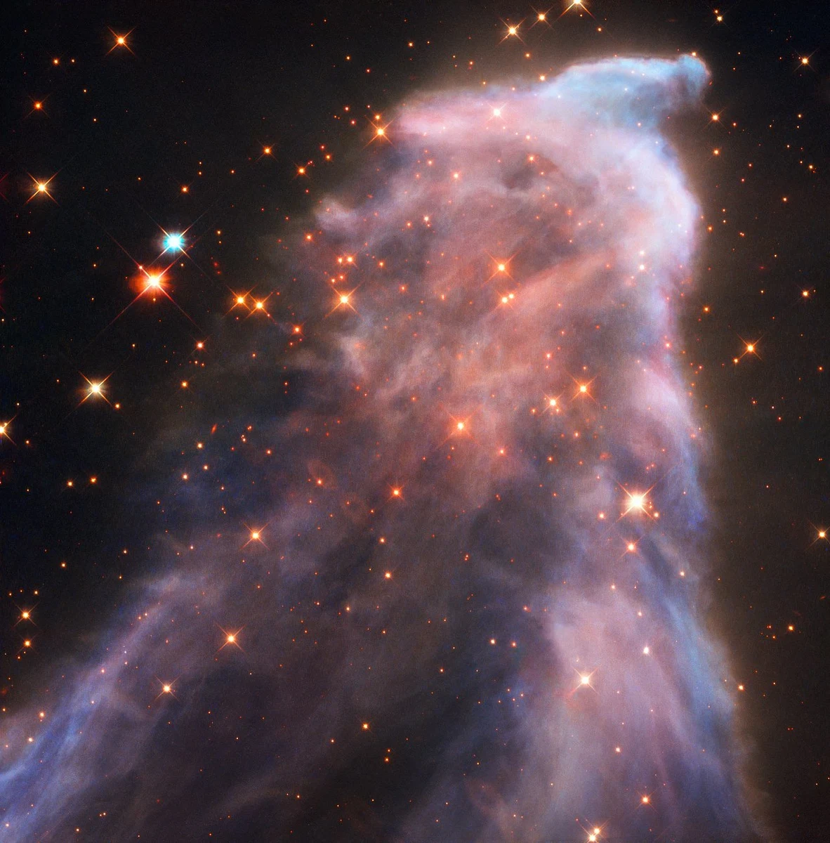 Europejska Agencja Kosmiczna (ESA) opublikowała wykonane przez teleskop Hubble'a, niezwykłe zdjęcie mgławicy IC 63, widocznej 550 lat świetlnych od nas w gwiazdozbiorze Kasjopei. Charakterystyczny kształt mgławicy, zwanej nie bez racji Duchem Kasjopei, to skutek działania silnego promieniowanie zmiennej gwiazdy Gamma Cassiopeiae. Gwiazda ta jest centralnym punktem litery W, którą na naszym niebie ten gwiazdozbiór przypomina.