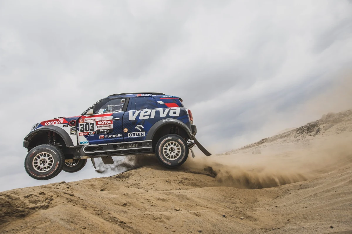 Jadący Mini Jakub Przygoński zajął trzecie miejsce na ósmym etapie Rajdu Dakar z San Juan de Marcona do Pisco w Peru. Przegrał tylko z Francuzem Sebastienem Loebem (Peugeot) i liderem imprezy Katarczykiem Nasserem al-Attiyah (Toyota).