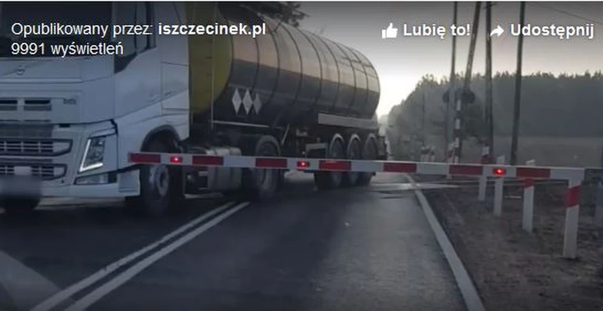 Ominął sznur czekających aut, a potem slalomem pokonał opuszczone rogatki. Policja poszukuje kierowcy cysterny, który zignorował znaki i przejechał przez przejazd kolejowy w Białym Borze w Zachodniopomorskiem. Jego "wyczyn" uwieczniła kamera jednego z aut.