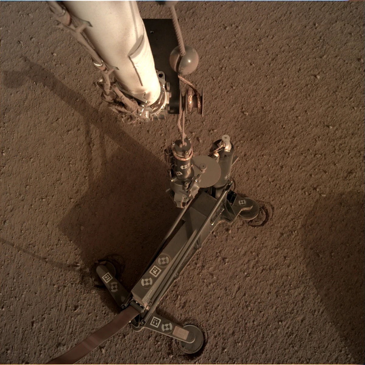 Polski Kret, urządzenie wbijające sondy termicznej HP3, pracuje dobrze, jednak przeszkoda, na którą natrafił podczas wbijania się w marsjański grunt, nie ustępuje. Niemiecka Agancja Kosmiczna (DLR), która jest operatorem tego instrumentu sondy InSight szacuje, że Kret wbił się na około 30 centymetrów i wciąż jeszcze częściowo wystaje na zewnątrz. Najnowsze zdjęcia przesłane z Czerwonej Planety pokazują, że po drugiej sesji wbijania stelaż HP3 przesunął się jeszcze bardziej, niż w czwartek. W dwóch sesjach Kret wykonał blisko 10 tysięcy uderzeń. Zbudowano go tak, by był w stanie przetrwać jeszcze co najmniej 4 razy tyle.