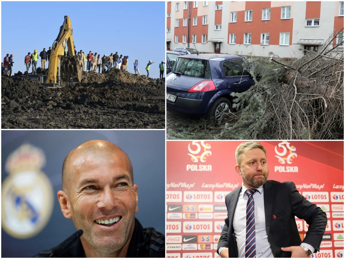 W poniedziałek jednym z najważniejszych tematów były straty po wichurach, które przeszły nad Polską. Dowiedzieliśmy się też, że dwaj Polacy, którzy zginęli w katastrofie samolotu w Etiopii, nie byli ze sobą spokrewnieni, a ich tożsamość została już ustalona. Świat sportu zelektryzowała też informacja o powrocie Zidane'a do pracy w Realu Madryt. 