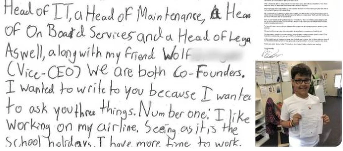 Pewien 10-latek z Australii marzy o tym, by mieć własną linię lotniczą. Uznał, że nadszedł czas, by swoje marzenie zacząć realizować. Ale od czego zacząć? Z tym pytaniem zwrócił się pisemnie do szefa Qantas, narodowych linii lotniczych Australii.