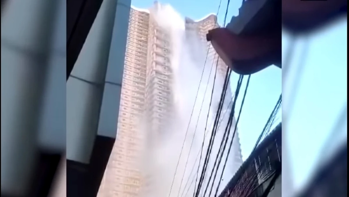 Hektolitry wody spadły z wysokości ok. 200 metrów, gdy w Manili zatrzęsła się ziemia. Woda pochodziła z basenu znajdującego się na dachu budynku z luksusowymi apartamentami.