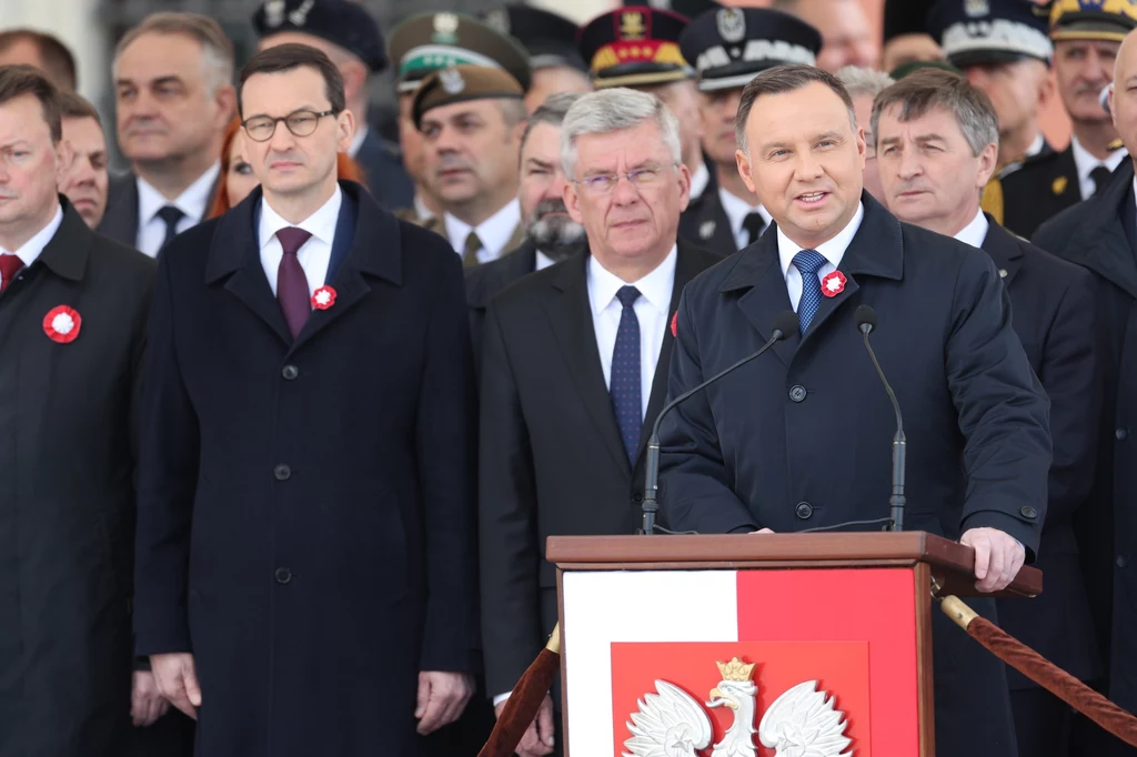 Prezydent Andrzej Duda na Placu Zamkowym w Warszawie