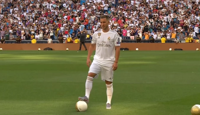 Eden Hazard zaprezentowany przed kibicami Realu na Santiago Bernabeu. Wideo