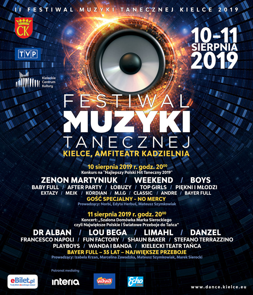 10 i 11 sierpnia w Amfiteatrze Kadzielnia w Kielcach odbędzie się II Festiwal Muzyki Tanecznej. Na imprezę zaprasza dziennikarz i prezenter telewizyjny Marek Sierocki. 