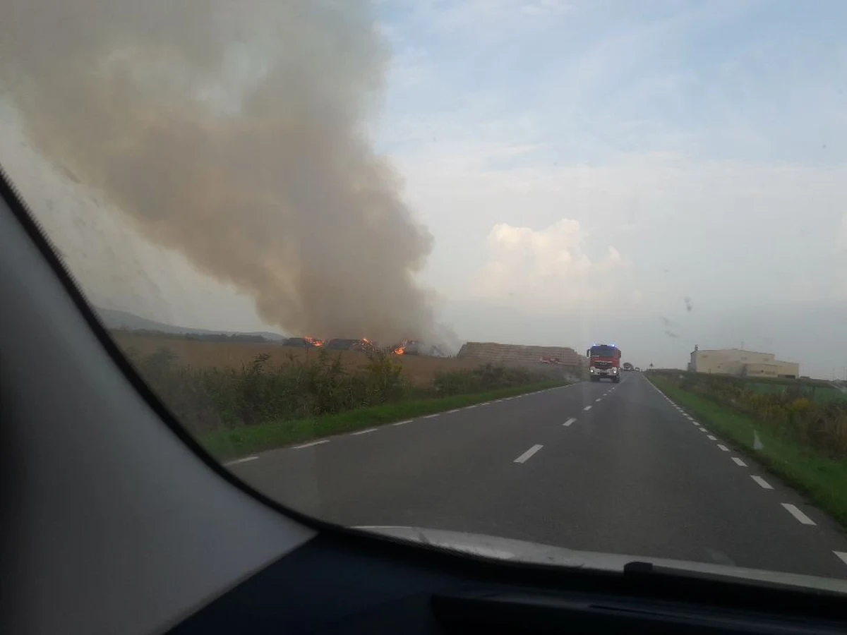 Pożar w zakładach wyrobu pelletów w Jordanowie Śląskim. Palą się składy słomy. 
