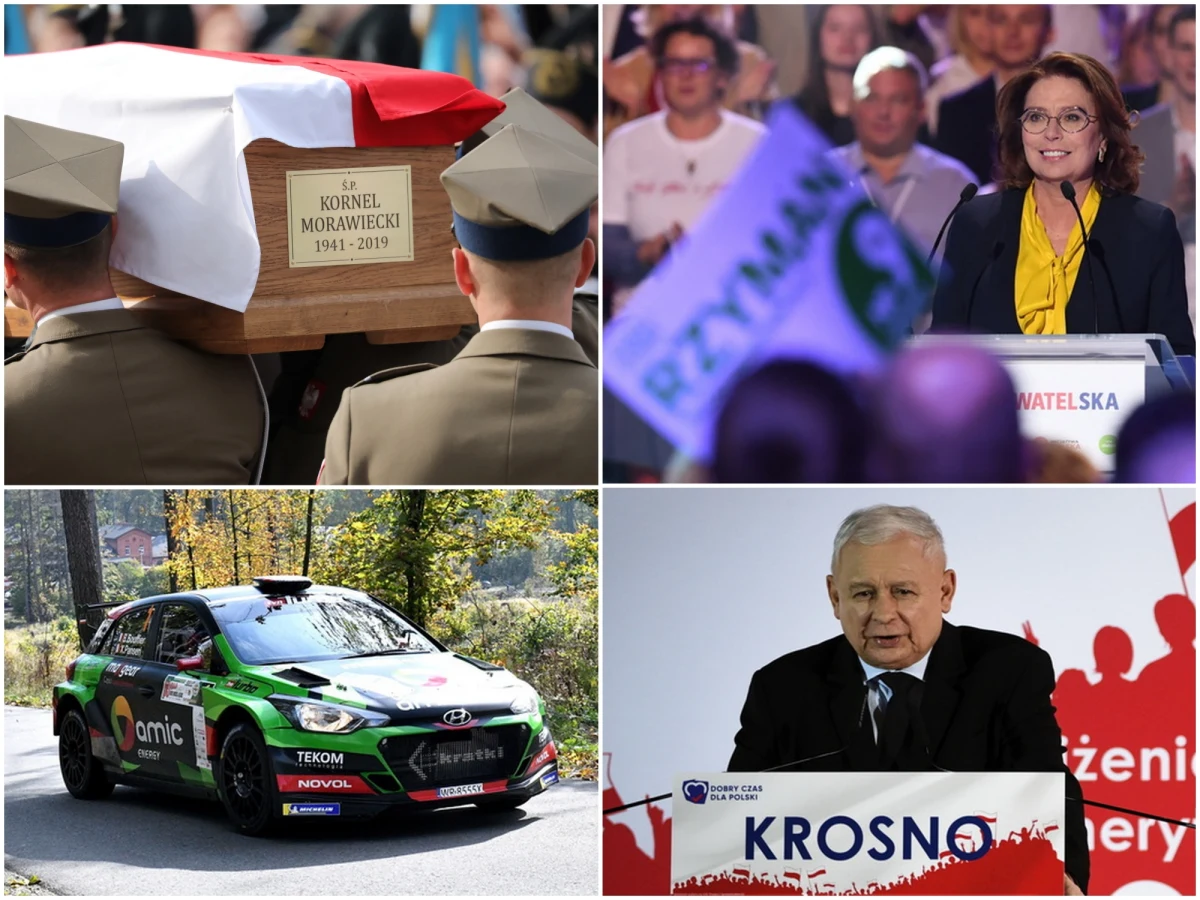 W sobotę odbył się pogrzeb Kornela Morawieckiego. Twórca "Solidarności Walczącej" spoczął w Alei Zasłużonych Cmentarza Wojskowego na Powązkach. Na tydzień przed wyborami politycy rozjechali się po kraju, by przekonywać do swoich programów. Bryan Bouffier okazał się najszybszy na trasach Rajdu Dolnośląskiego. Rekord Silesia Marathonu ustanowił Kenijczyk Kipmoletich Evams Tamui, który przybiegł na metę z czasem 2 godziny 21 minut i 37 sekund.