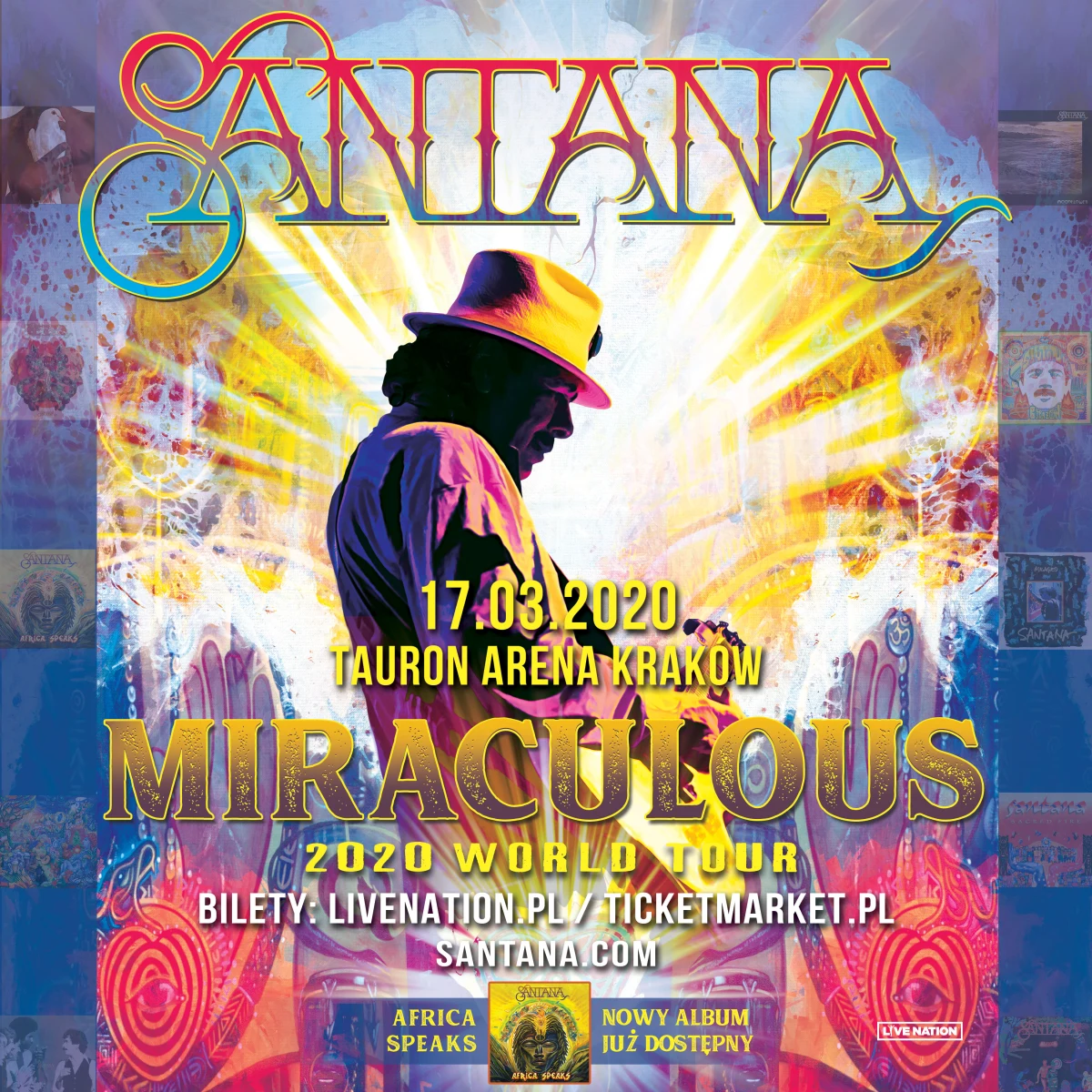 Dziesięciokrotny zdobywca nagrody Grammy, trzykrotny Latin Grammy, mający swoje miejsce w Rock and Roll Hall of Fame – Carlos Santana ogłosił wiosenną trasę koncertową po Europie  Miraculous 2020 World Tour! 17 marca 2020 r. będziemy mieli okazję posłuchać jego hitów w TAURON Arena w Krakowie!

